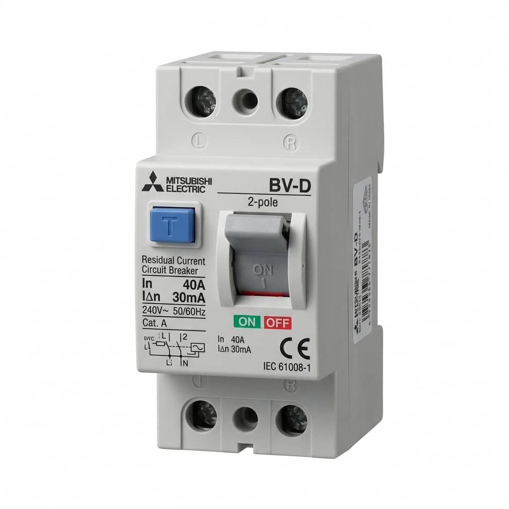 قاطع تسريب أرضي RCBO ثنائي القطب 25 أمبير منحنى C – (ميتسوبيشي) - BVW-T 2P - صورة 1